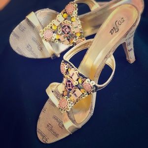 Golden heeled sandals - with beads and sequins
